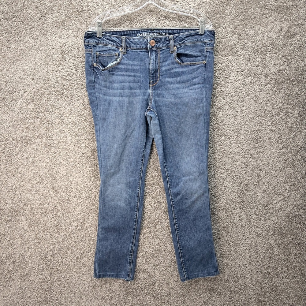 American Eagle Outfitters Women 14 Regular Straight Leg Blue Jeans Medium Wash